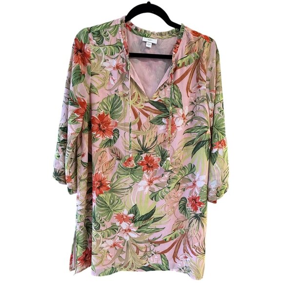 J.Jill Tops - J Jill Tropical Floral Womens  M Vacation Wear Lined Flowy 3/4 Sleeve Tunic GUC